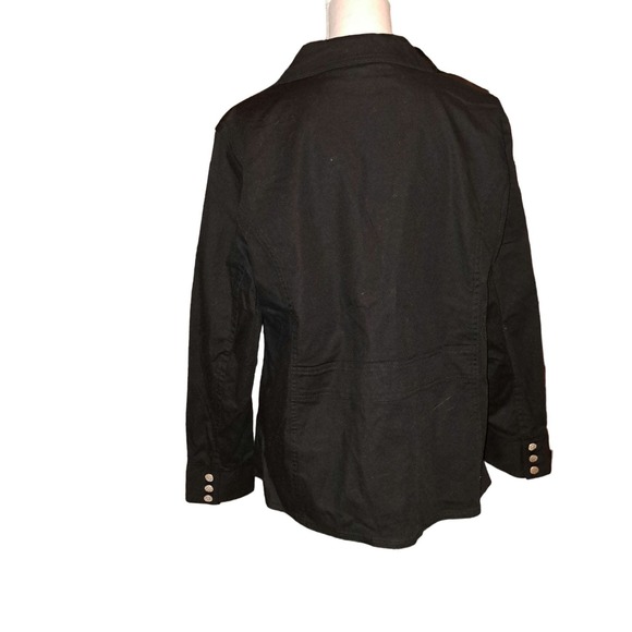 NWT-Denim & Co Sz L Black Stretch Denim Blazer with Silver Flowered Buttons - Picture 7 of 13